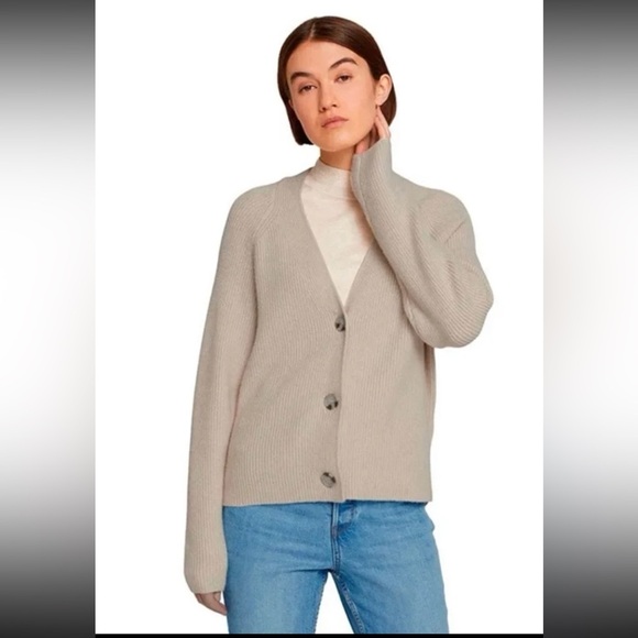 Tom Tailor Taupe Beige Button Front Neutral Cardigan Sweater size Large - Picture 3 of 12